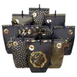 Adventskalender Tüten Schwarz-Gold – 24 Papiertüten mit Klammern