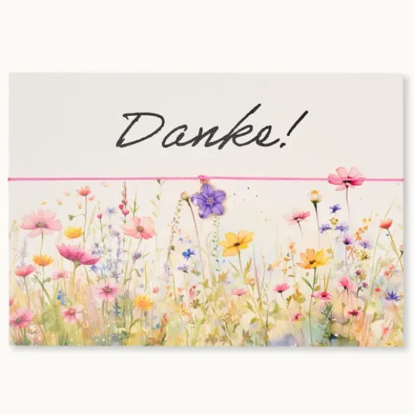 Armband Karte - Danke, Anhänger Blume vergoldet 18K