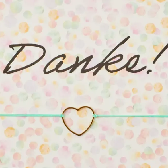 Armband Karte - Danke dots, Anhänger Herz vergoldet 18K