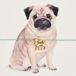 Armband Karte - Dogmum, Anhänger Hund Mops vergoldet 18K