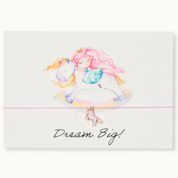 Armband Karte - Dream Big, Anhänger Einhorn vergoldet 18K