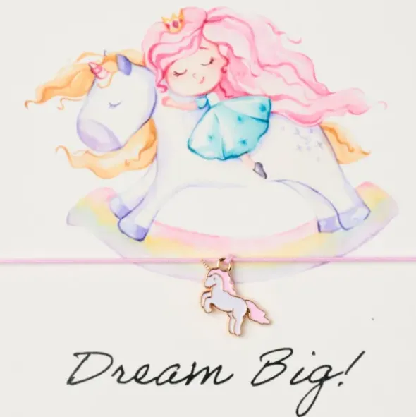 Armband Karte - Dream Big, Anhänger Einhorn vergoldet 18K