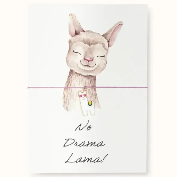 Armband Karte - No Drama Lama!, Anhänger Lama vergoldet 18K