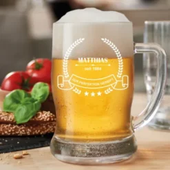 Bierkrug mit Gravur GEREIFT + Name und Geburtsjahr