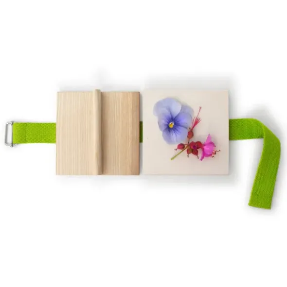 Blütenpresse To Go - Holz Blumenpresse mit Gurtband beige natur