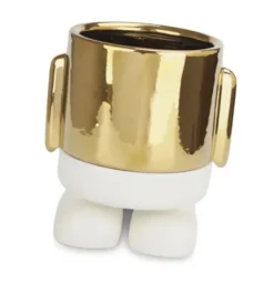 Blumentopf MR. STANDY mit Wasserauffang, Keramik gold-weiß