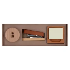 Büro Set 3-teilig aus Holz - Mini Hefter, Zettelhalter & Spitzer