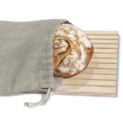 Brotbeutel - Zugbeutel aus grauem Leinen
