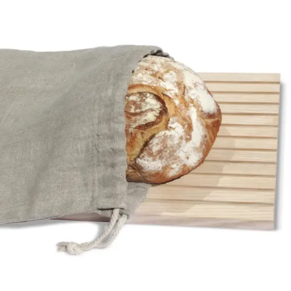 Brotbeutel - Zugbeutel aus grauem Leinen