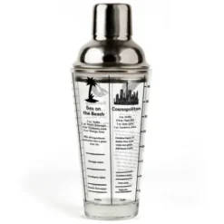 Cocktail Shaker aus Glas mit 6 aufgedruckten Rezepten, 400 ml
