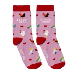 Damensocken mit Hahn Motiv - Sockenpaar mit Spruch I LOVE COCK Gr. 37-42