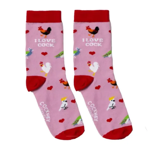 Damensocken mit Hahn Motiv - Sockenpaar mit Spruch I LOVE COCK Gr. 37-42