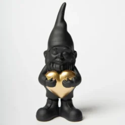 Dekofigur Zwerg schwarz mit goldenem Herz 12 cm