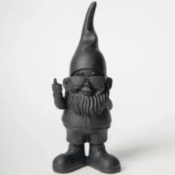 Dekofigur Zwerg schwarz mit Stinkefinger & Sonnenbrille 12 cm