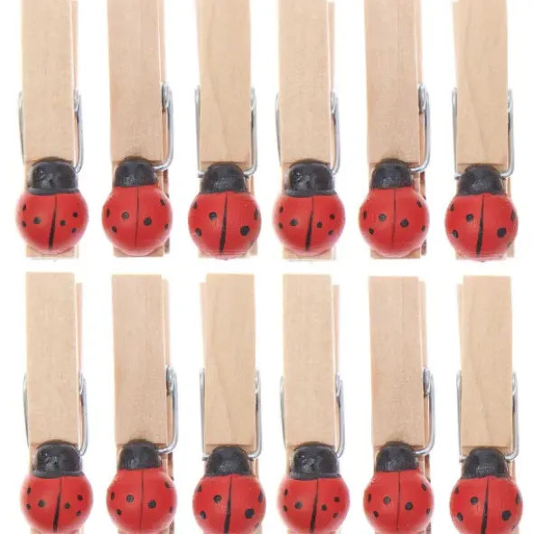 Dekoklammern Marienkäfer - 12 Mini-Holzdekoclips