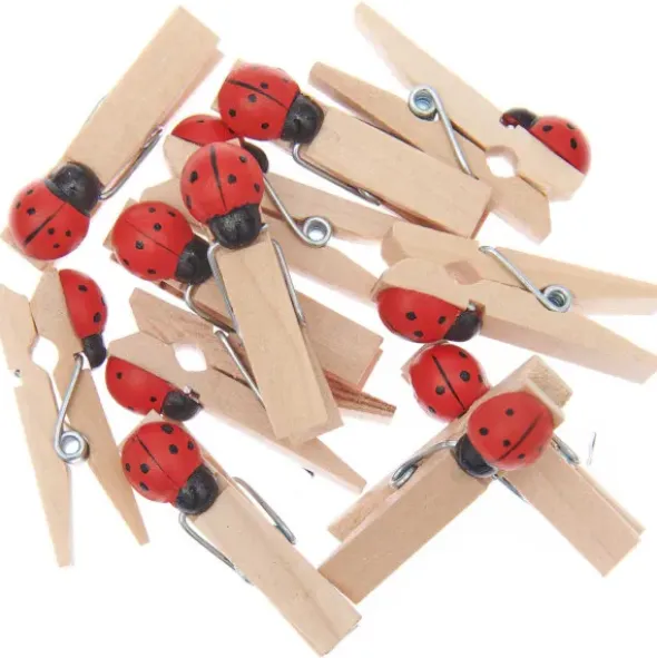 Dekoklammern Marienkäfer - 12 Mini-Holzdekoclips
