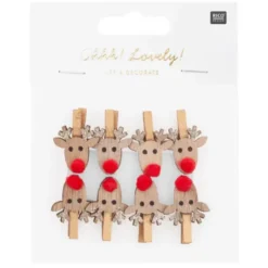 Dekoklammern Weihnachten - 8 Mini-Holzklammern Rentiere