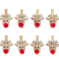 Dekoklammern Weihnachten - 8 Mini-Holzklammern Rentiere