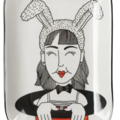 Dekoteller Frau mit Hasenohren – rechteckige Schmuckschale aus Keramik, 11 x 15,5 cm