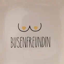 Dekoteller für Schmuck & Schlüssel "Busenfreundin" – eckiger Glasteller