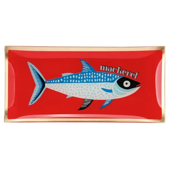 Dekoteller für Schmuck & Schlüssel Makrele – eckiger Glasteller mit Fischmotiv