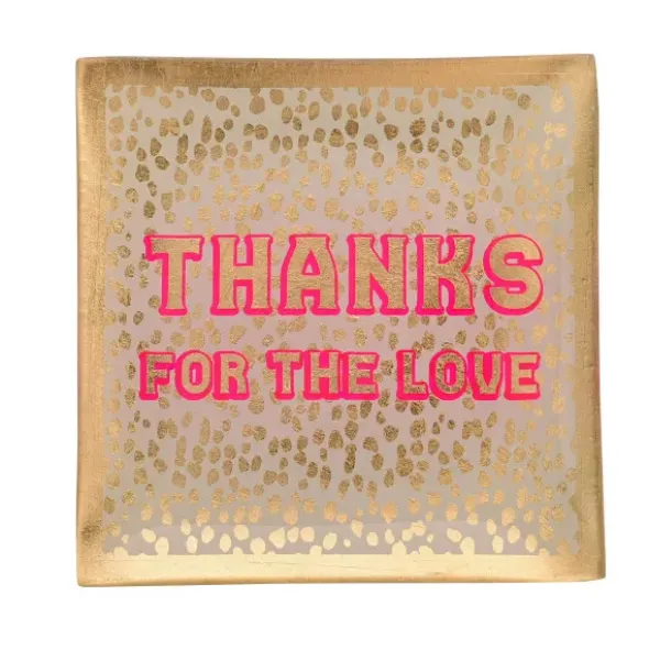 Dekoteller für Schmuck & Schlüssel "Thanks for the Love"– eckiger Glasteller