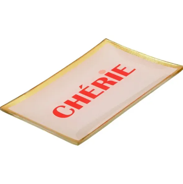 Dekoteller für Schmuck und Schlüssel "Chérie" – eckiger Glasteller in roségold