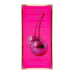 Dekoteller für Schmuck und Schlüssel Kirsche – eckige Glasteller, pink