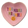 Dekoteller Herz – rosa Porzellan Ablageschale mit Spruch You make me smile