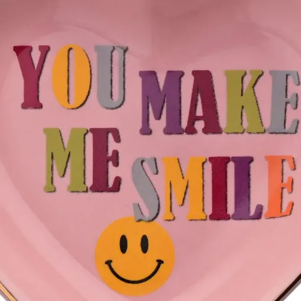 Dekoteller Herz – rosa Porzellan Ablageschale mit Spruch You make me smile