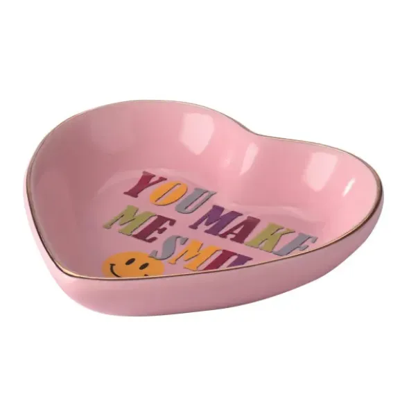 Dekoteller Herz – rosa Porzellan Ablageschale mit Spruch You make me smile