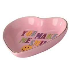 Dekoteller Herz – rosa Porzellan Ablageschale mit Spruch You make me smile