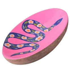 Dekoteller Schlange – ovale Schmuckschale aus Mangoholz in pink
