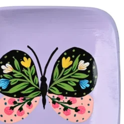 Dekoteller Schmetterling aus Mangoholz – eckige Schmuckschale lila
