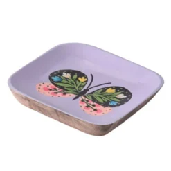 Dekoteller Schmetterling aus Mangoholz – eckige Schmuckschale lila