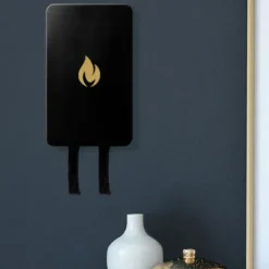 Design Löschdecke in Metalldose - Wandhalterung, schwarz/gold