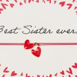Doppel Armband Karte - Best Sister, 2x Anhänger Herz vergoldet 18K