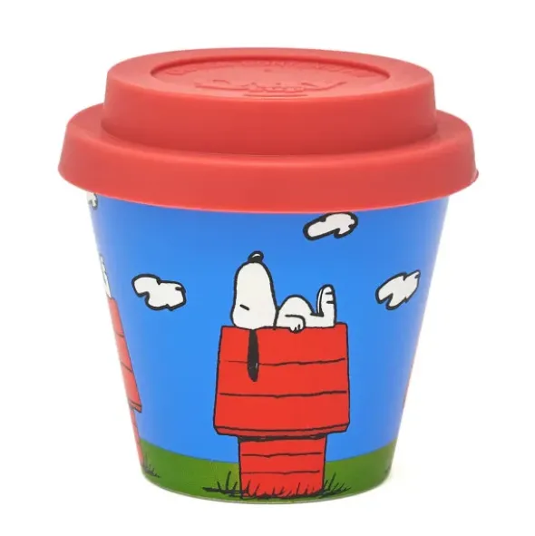 Espressotasse Snoopy aus Kunststoff - Peanuts Espressobecher Snoopy auf Hundehütte