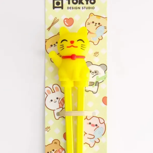 Essstäbchen für Kinder mit Haltehilfe, Glückskatze gelb
