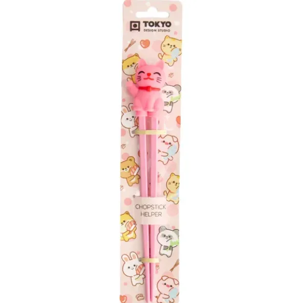Essstäbchen für Kinder mit Haltehilfe, Glückskatze pink