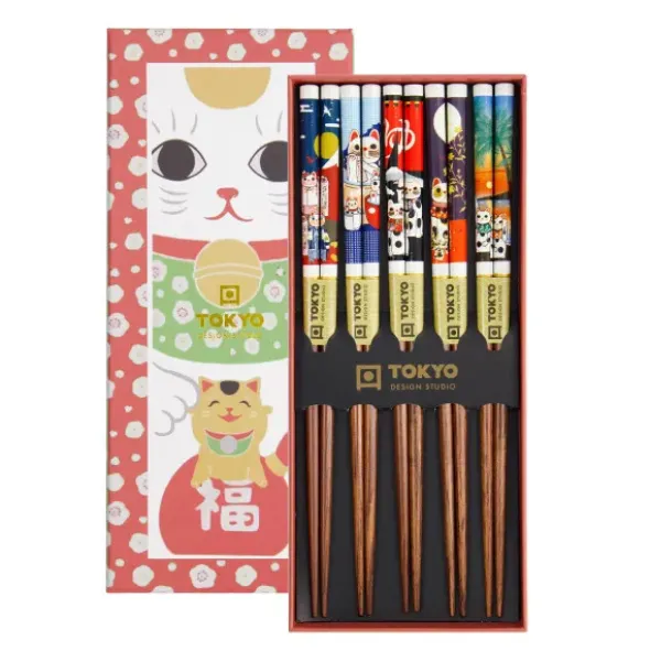 Ess-Stäbchen Geschenkset 5 Paar - Glückskatze Lucky Cats