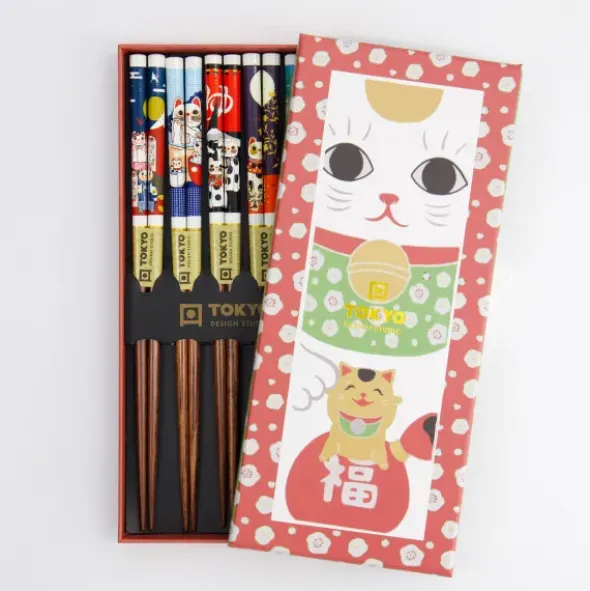 Ess-Stäbchen Geschenkset 5 Paar - Glückskatze Lucky Cats