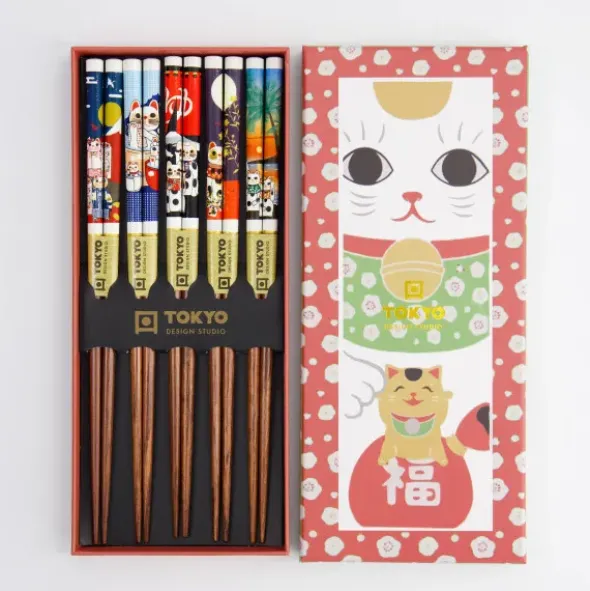 Ess-Stäbchen Geschenkset 5 Paar - Glückskatze Lucky Cats