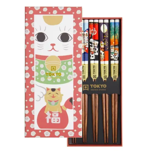 Ess-Stäbchen Geschenkset 5 Paar - Glückskatze Lucky Cats