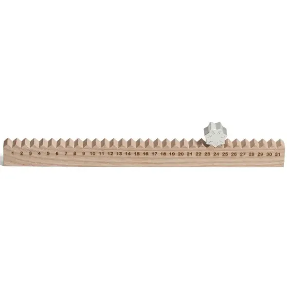 Ewiger Kalender Eschenholz - Monthly Measure - gravierte Holzleiste 1-31 mit Metallstern Wochentage