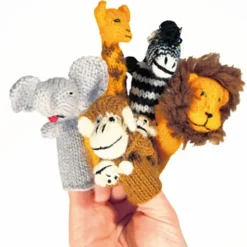 Fingerpüppchen gestrickt - SAFARI Geschenkset mit Geschichte