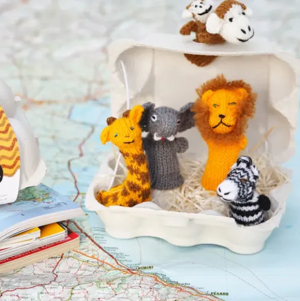 Fingerpüppchen gestrickt - SAFARI Geschenkset mit Geschichte