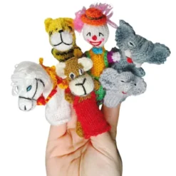 Fingerpüppchen gestrickt - ZIRKUS Geschenkset mit Geschichte