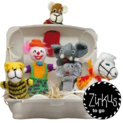 Fingerpüppchen gestrickt - ZIRKUS Geschenkset mit Geschichte