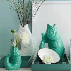 Fisch-Vase & Karaffe aus Keramik 2,7 l – Monsieur Carafon Rainbow Mint